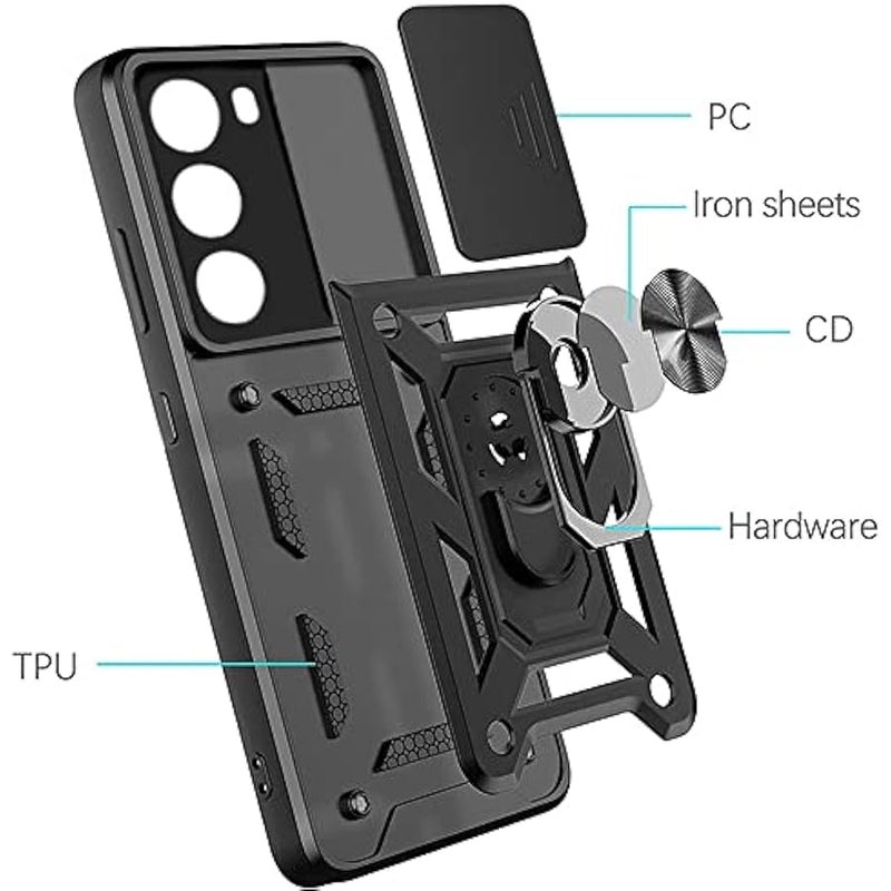 Sturdy Case for Motorola Moto G51 5G with Slide Camera Window, Heavy Duty Protection Phone Cover Case with Ring Stand for Motorola G51 5G SJ Black - Image 2